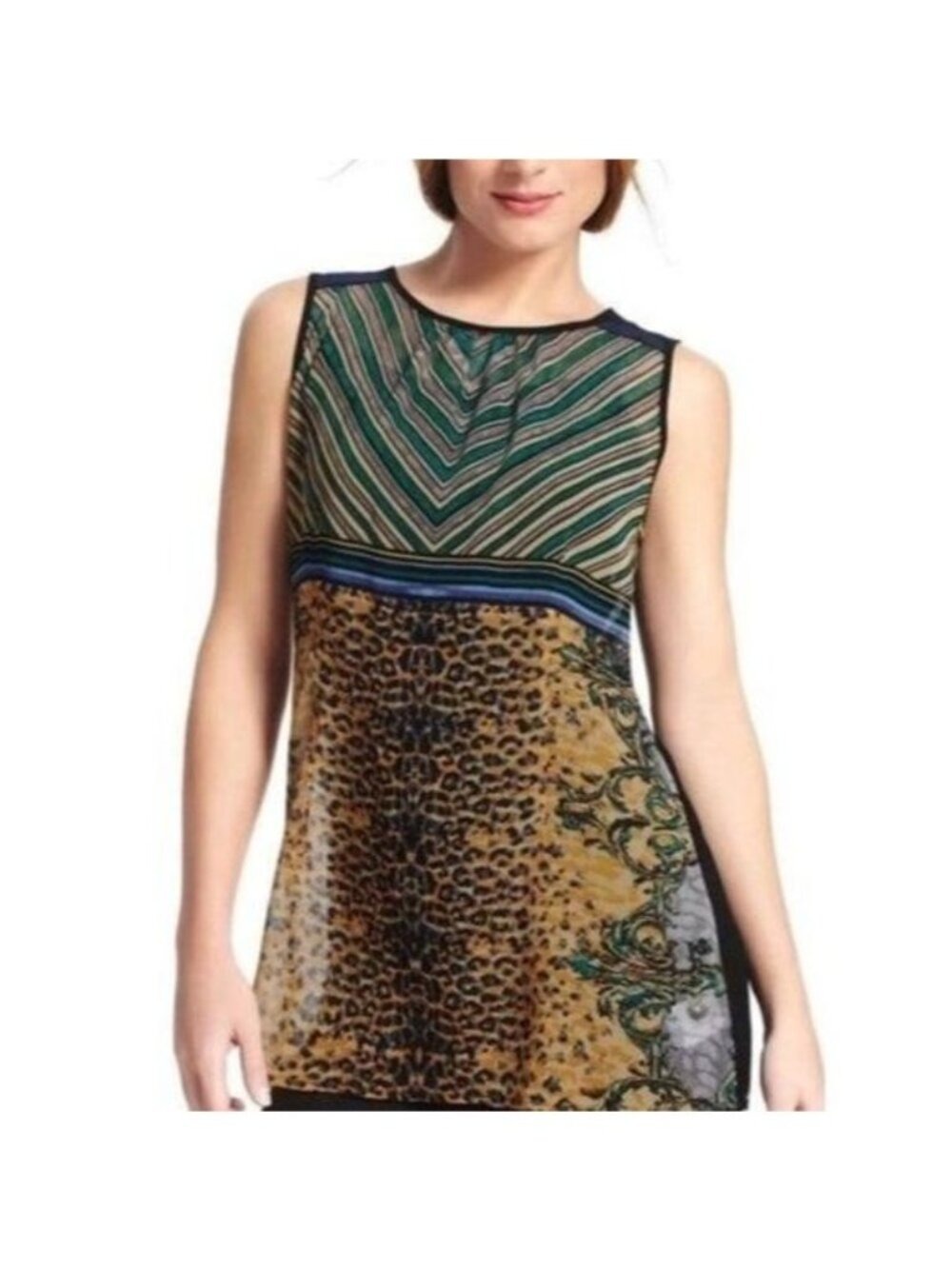 CABI Buchanen Leopard sleeveless Tunic Top Large